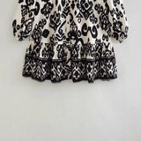Single-Dlong Short Dress 2025 Spring/Summer V-Neck Print Long-Sleeved Loose