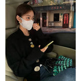 Black Knitted Cardigan Women Streetwear Chic Button Cropped Sweater Vintage Korean Autumn Winter Slim Casual Jumpers