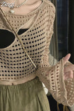 Out Y2K Long Sleeve Sweater Solid Knitted Sueter Mujer Women Short Loose Pullovers Fashion Elegant Crop Tops Pull