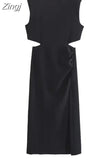 2023 Cut Out Long Dress Women Summer Sleeveless White Black Dress Woman Fashion Ruched Midi Elegant Party Dresses For