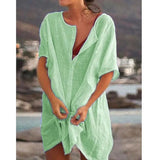 Women Buttons Office Lady Beach T-Shirts Oversized Loose Round Neck Solid Half Sleeve Summer Casual Blouse