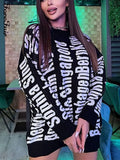Autumn Winter Letter Print Loose Pullovers Y2k Black Long Sleeve Women Oversized Knitted Sweater Fashion Casual