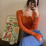 Knitted Pullovers Women Vintage Solid Sweaters Korean Elegant Slim Knitwear Autumn Winter Square Collar All Match