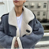 Denim Sherpa Turn Down Jacket- Outfit