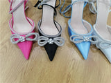 Onlymaker Women Pointed Toe Elegant Sandals Crystal Butterfly-knot Ankle Strap Buckle Thin High Heels Wedding Party Dress