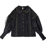 Black Lolita Blouse Women Vintage Sweet Preppy Style Lantern Sleeve Kawaii White Shirt Female Lace Soft Girl Loose