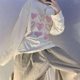 Women's Sweetshirts Love Print O-Neck Pullovers Sweatshirt Casual Loose Long Sleeve Hood Korean Style Kawaii