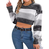 Autumn And Winter Casual Coloring Lantern Sleeves Exposed Umbilly Sweater Women's