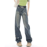 Vintage Jeans Blue Star Design Cute Loose Straight-leg Jeans Women Trendy All-match Pants