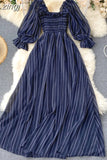 Beach Chiffon Long Dress Elegant Solid Lantern Sleeve High Waist Women Maxi Dress Party Club Ladies Vestidos 2023