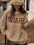 2022 Autumn Winter Women's Retro Sweater Korean Loose Letter O-Neck Office Lady Warm Female Alpaca Wool Tops