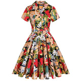 Cotton Retro Vintage Women Dress 50s 60s Short Sleeve Red Floral Print Rockabilly Jurken Large Swing Vestidos Robe