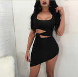 Women's Summer Dress Sexy Umbilical Collar Sleeveless Belt Irregular