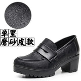Lefu Shoes Women's Spring And Autumn Women's Shoes Coarse Heel Waterproof Platform British Small Leather Shoes Retro Black One-Legged Single