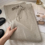 Quality Soft Knitted Wide Leg Pant 2023 Winter Thicken Warm Knitwear High Waist Drawstring Knitting Pants Koean Casual