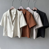 Blazers Women S-4Xl Elegant Solid Suit Jackets Office Lady Korean Short Sleeve Single Breasted Casual Blazer Casual