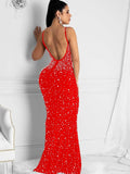 Sexy White Crystal Diamond Maxi Dress New Women Strap Backless Bodycon Party Clubwear Long