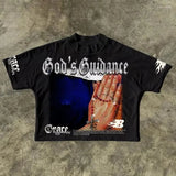 Cool Boy New Prayer Hand-Printing T-Shirt Five-Sleeved
