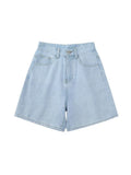 Women High Waist Wide Leg Denim Shorts Casual Female Solid Streetwear Knee-length Stright Jeans Bermuda Shorts 2023 New