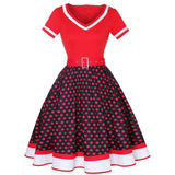 Patchwork Women Summer Dresses Robe Vintage 1950s Pin Up Swing Party Work Wear Rockabilly Dress Polka Dot Printed