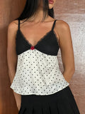 Women Vintage Retro Camisole Sleeveless Tops V-neck Backless Lace Patchwork Dots Print Summer Vest for Party