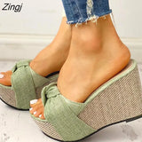 Tied Slip on Leisure Platform Summer Sandals 2023 Wedges High Heels Women Shoes Woman Mules Flip