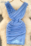 Sexy Mesh Patchwork Bodycon Party Mini Dress Blue/Pink/Purple/Black/White V-Neck Split Sheath Vestidos Female New