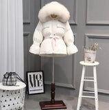 Large Natural Raccoon Fur Winter Jacket Women 90% White Duck Down Coats Thick Warm Parkas Sash Tie Up Short Snow