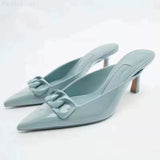 ZARZ Summer Sandals Women 2022 Luxury Brand New Cross Leather Fashion Square Toe High Heel Muller Sandals Slippers Woman