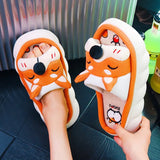 New Fashion Linen Platform Slippers Women Cute Squirrel Home Soft Bottom Slippers Couple Comfortable Slippers Free