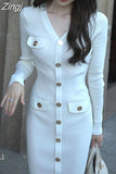 Chic Mini Knitted Dress Spring Autumn Women Casual Ladies Womens Office Elegant Knit Dresses 2023 New Modis Woman