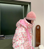 Pink Floral Puffer Jacket- Outfit