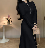 White Knitted Dresses for Women 2023 Autumn Winter Korean Fashion Slim A-line Long Sleeves Sweater Casual Female