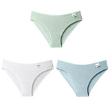 3PCS/Set Women's Panties Striped Cotton Underwear Solid Color Briefs Low-Rise Soft Panty Women Underpants Female