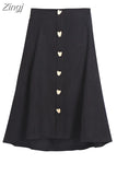 Women Red Mid Long Skirt Trendy Loose Vintage A Line Skirts Streetwear Female Korean Elegant High Waist Skirt Plus