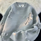 New Autumn and Winter Retro Hole Fringed Sweater Women Y2K Harajuku Style Street Popular Sweater Unisex Loose Plus Size