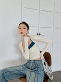 2 Piece Shrug Crop Top Women Beige Patchwork Spaghetti Strap Corset Cami Top Korean Fashion Designer Top