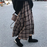Waist Vintage Plaid Midi Skirts Women Winter Thicken Warm Pleated Skirts Harajuku Saia Mori Girl Cute Lolita Autumn