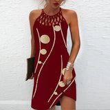 Autumn Halter Neck Leopard Mini Dress Sexy Vintage Vestidos De Fiesta Patchwork Print Sleeveless Beach Casual Dress