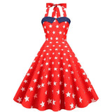 Print Red Strapless Halter Casual Pinup Dress Retro Vintage Audrey Hepburn 50s Gothic Swing Rockabilly Dresses Robe