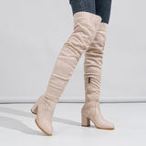 Zingj New Over-The-Knee Boots Soft Face Natural Wrinkle Thick Heel Outdoor Street T Table Women's Boots 35-42 Yards Count-Outfit