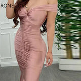 Women Solid Elegant Small V neck Ruched Maxi Sexy Formal Party Bodycon Mermaid