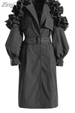 Spring Autumn Long Black Khaki Trench Coat for Women Belt Elegant Chic Stylish Luxury Designer Clothes Runway
