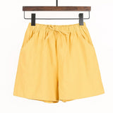 Women Summer Casual Solid Cotton Linen Loose Shorts Korean Harajuku Elastic Waist Wide Leg Short Pants Summer Basic Chic