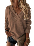 New Sweater Women's Autumn And Winter Solid Color V-Neck Long-Sleeved Knitted