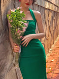 New Halter Elegant Party Dress For Women Female Fashion Sexy Bodycon Midi Ladies Sleeveless