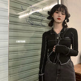 Harajuku T Shirt Women Slim Long Sleeve Korean Fashion Y2k Black Tees Vintage Cropped Top Female Vintage Aesthetic