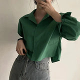 Y2K White Slit Shirts Women Korean Elegant Solid Casual Long Sleeve Split Chic Blouse Fashion Streetwear Loose Crop