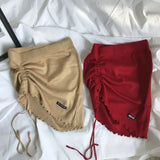 Y2K Black Mini Skirts Women Elastic High Waist Drawstring Slim A Line Skirt Sexy Club Korean Folds Knitted Bodycon