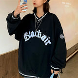 Embroidery White Crewneck Sweatshirt Women Winter Tops Oversized Cool Girls Streetwear New Korean Fashion Pullover